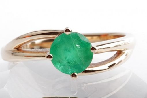 Smaragd Ring 1,20ct runder Schliff 585 14K Gelb Gold Gr. 55