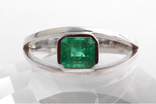Smaragd Ring 0,76ct 750 18K Weiß Gold Gr. 55