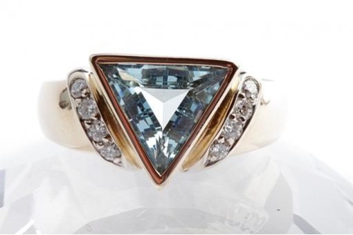 Ring Blau Topas Dreieck 8 Brillanten Diamant Gr. 58 18,5mm 585 14K Gelb Gold 