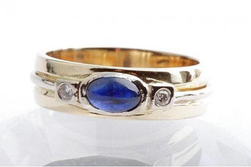 Saphir Ring mit Brillanten in aus 750 18 Kt Gelbgold Gr. 51 16,2mm Diamant