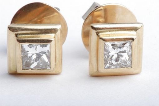 Diamant Ohrstecker Ohrringe 0,80ct Prinzess Schliff 750 18K Gelb Gold
