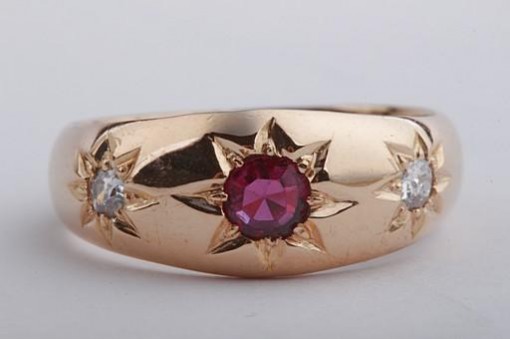 Rubin Brillant Diamant Ring 585 14k Rosegold Antik!