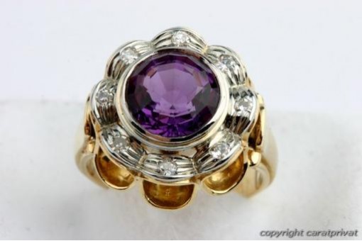 Amethyst Ring 750 18 Karat Bicolor Gold Solitär Gr 50 top!