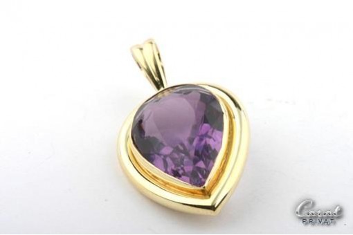 Herz Anhänger 18k 750 er Gelbgold Amethyst Herz Schliff Unikat