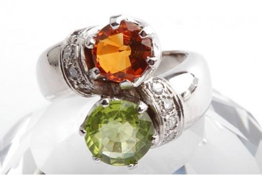 Ring Peridot Madeira Citrin Brillanten Diamanten 750 18K Weiß Gold