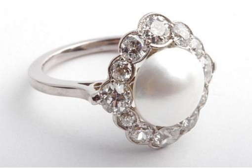 Perlen Ring antik mit Mabé Perle und Altschliff Diamanten 1,56ct 585 Weißgold