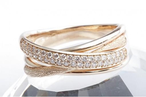 Designer Brillantring 0,35ct 38 Brillanten 585 14K Gelb Gold verschlungen Gr. 59