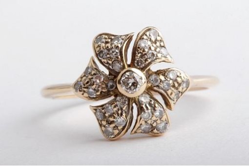 Brillant Diamant Blumen Ring 585 14K Gelb Gold Gr. 55
