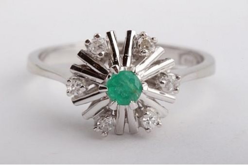 Smaragd Ring 585 14k Weiß Gold Diamanten Brillanten fein