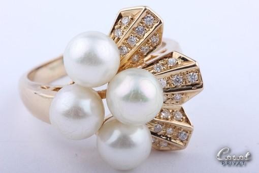 Perlen Brillant Diamant Ring 750 er 18kt Gelb Gold top