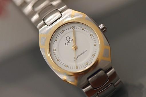 Omega Seamaster Polaris Quarz Damen Uhr Stahl Gold sehr guter Zustand