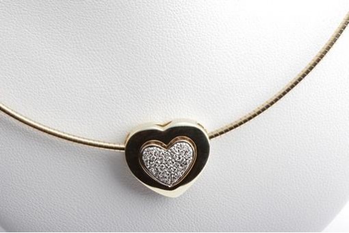 Collier Schlangenkette Brillant Diamant Herz 585 Gelb Gold Anhänger 