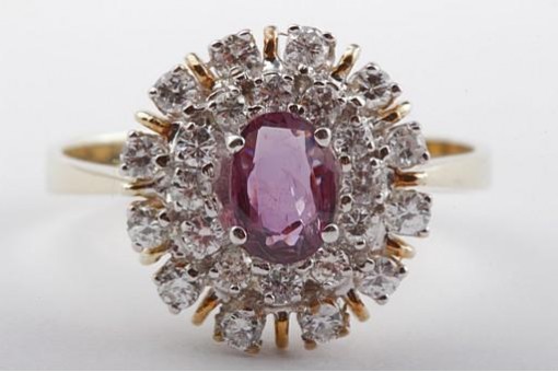 Ring Rubin oval 0,63ct Brillant Diamant 585 14K Gelbgold 56