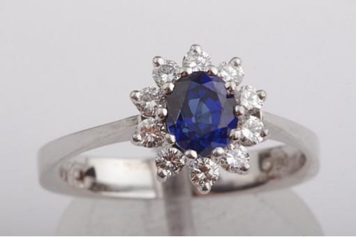 Ring Saphir Brillant Diamant 750 18K Weiß Gold Gr 54 Luxus