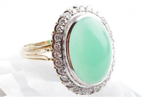 Ring 750 Gold Chrysopras 6,2ct Altschliff Diamanten 0,56ct G Vsi 55 17,5mm