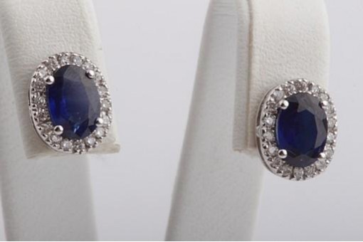 Neu! Ohrringe Ohrstecker 2 Saphire 36 Brillanten Diamanten 750 Weiß gold 18K
