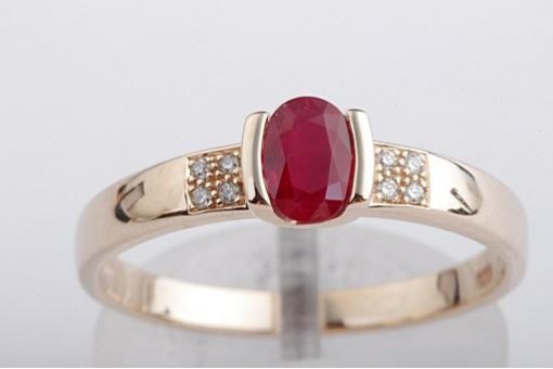 Ring Rubin taubenblutrot 8 Brillanten Rubinringe Gr 60 14K 585 Gelb Gold
