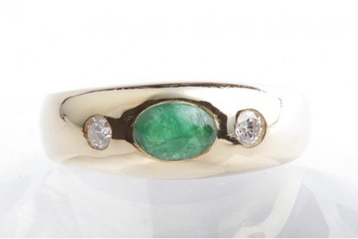 Band Ring Smaragd Cabochon 2 Brillanten 750 18K Gelbgold Gr. 53