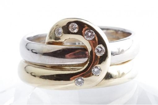 Designer Doppel Brillant Diamant Ring 6 Brillanten 750 18K Bicolor Gold Gr. 55