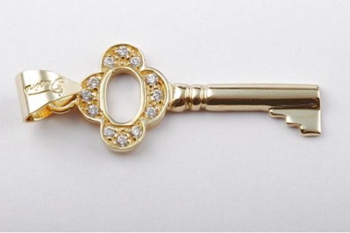 Schlüssel Anhänger Kristall 750 er 18kt Gelb Gold Top!
