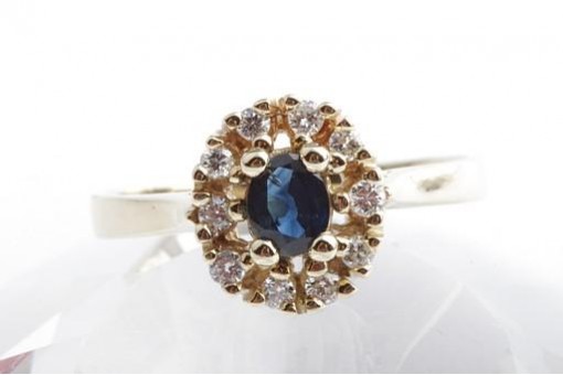 Saphir Brillant Diamant Ring 585 14K Gelb Gold Gr. 56