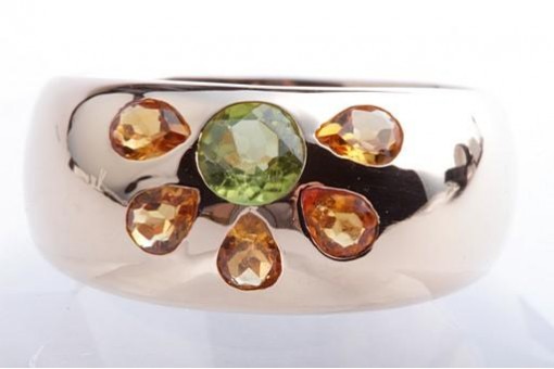 Designer Peridot Citrin Ring 750 18K Rot Gold Gr. 59