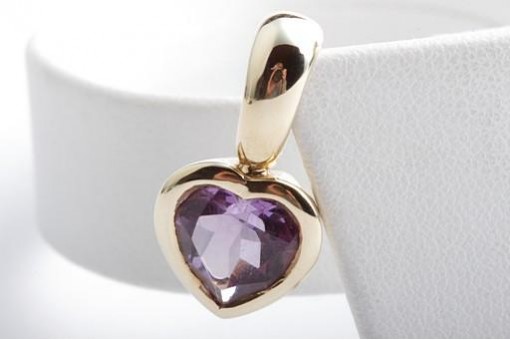 Herz Amethyst Anhänger 585 14K Gelb Gold Länge 2,4cm