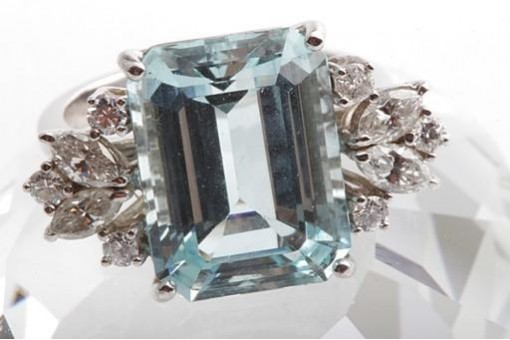 Ring Aquamarin 9,2ct Brillant Diamant 585 14K Weiß Gold Gr. 56