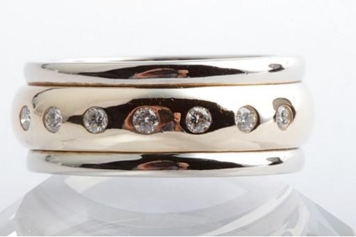 Brillant Diamant Ring 585 14K Bicolor Gold 7 Brillanten 0,14ct Größe 54