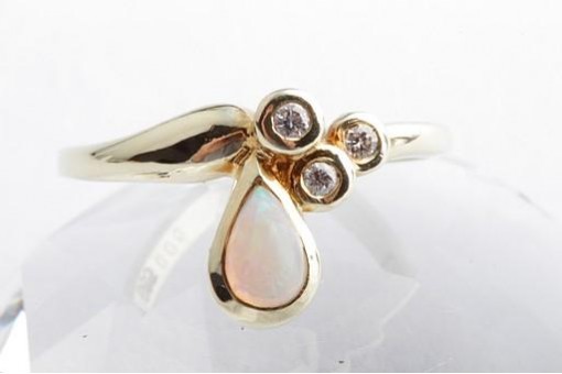 Ring Opal 3 Brillanten 0,06ct 54 17,2mm 585 14K Gelb Gold Gr. 54