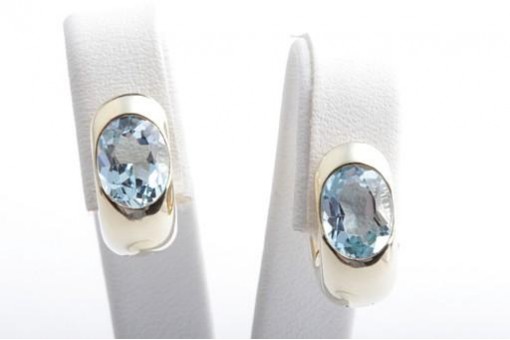Blautopas Ohrringe Ohrstecker Kreolen 585 14K Gelb Gold Länge 1,4cm