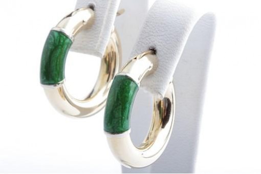 Ohrringe Creolen Kreolen mit Emaille 750 18K Gelb Gold