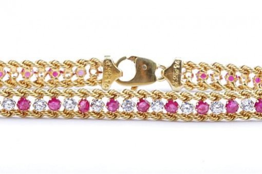 Rubin Kristall Armband 585 14K Gelb Gold Länge 18,5cm Top