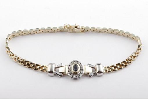 Armband 585 14K Bicolor Gelb Gold Weiß Gold Saphir Brillanten 17,5 cm edel!