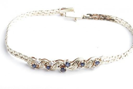 Armband 585 14K Gelb Gold mit 6 Saphiren und 8 Diamanten Länge 18 cm