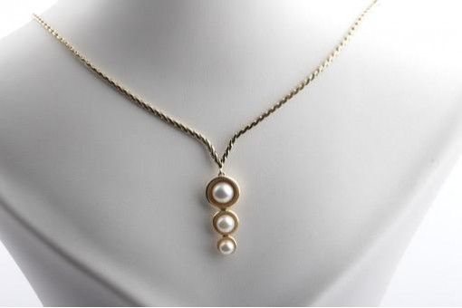 Gold Collier 585 14K Gelb Gold Perlen