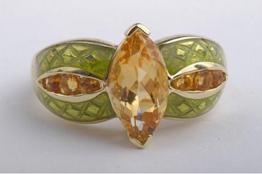 Ring Citrin 375 9K Gelb Gold Feine Handarbeit Gr 52 Top!