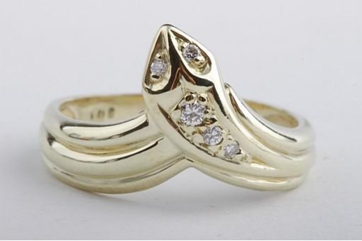 Schlangen Ring 585 14kt Gelb Gold mit Brillanten Diamant Gr 57 18,2mm Top!