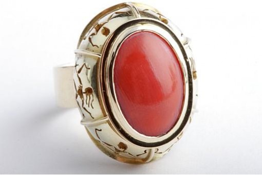Korallen Ring 585 14K Gelb Gold Gr. 54