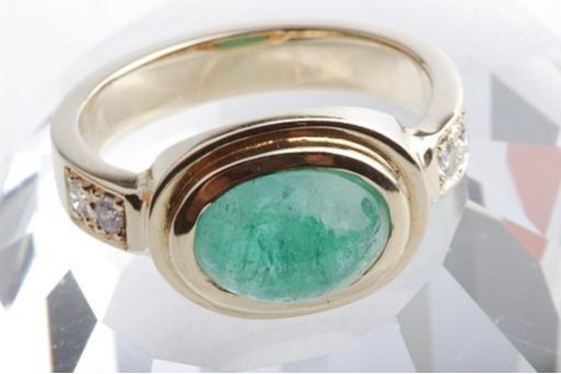 Cabochon Smaragd Brillant Diamant Ring 750 18K Gelb Gold Gr. 59 