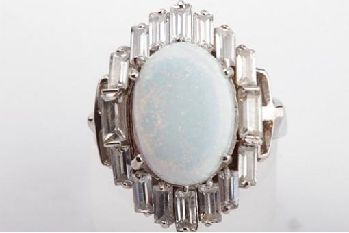 Opal Kristall Ring 585 14K Weiß Gold Grösse 56 Top!