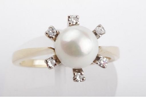 Perlen Ring Akoya 7mm Diamanten 750 18k Gelb Gold Top!