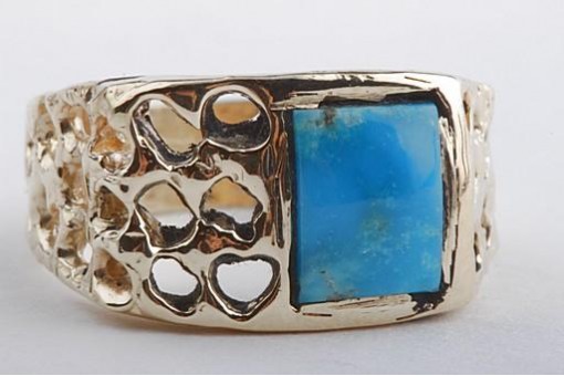 Türkis Ring 10K Gelb Gold selten Größe 60 Top!