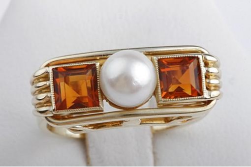 Perlen Ring Akoya 2 Gold Topase 585 14k Gelb Gold 55 17,5mm Top!