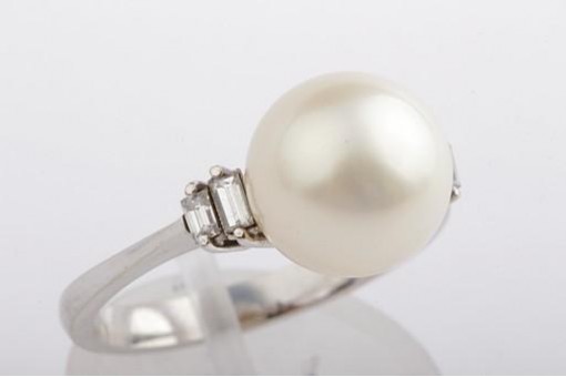 Ring Akoya Perle 10,2mm Diamanten 0,20ct 750 18K Weiß Gold Gr 55 Neu!