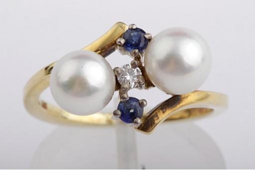Ring mit Perle Saphir Brillant 585 14k Gelb Gold 53 fein