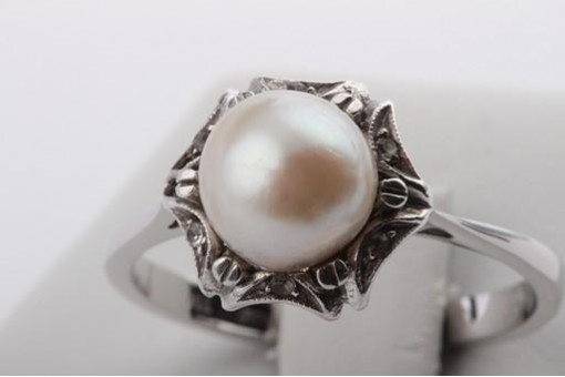 Perlen Ring 750 er 18k Weiß Gold antik Gr 58 Top!