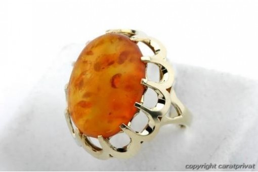 Bernstein Ring 585 14k Gelb Gold Bernsteinen Gr 56 Top!