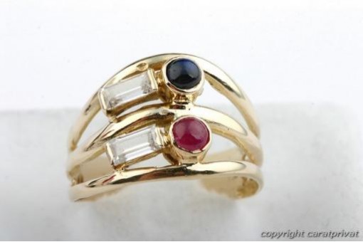 Kristall Ring 14kt 585er Gold Saphir Rubin