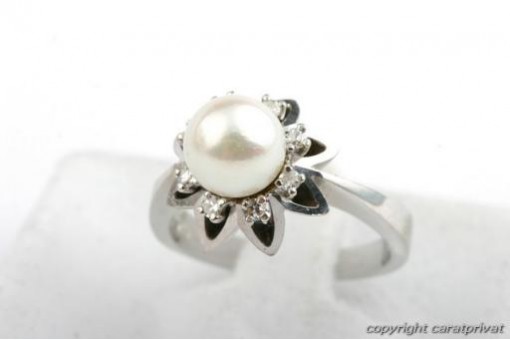 Perlenring 14kt 585 Weiß Gold Ring Brillanten Brillianten Diamanten Top!